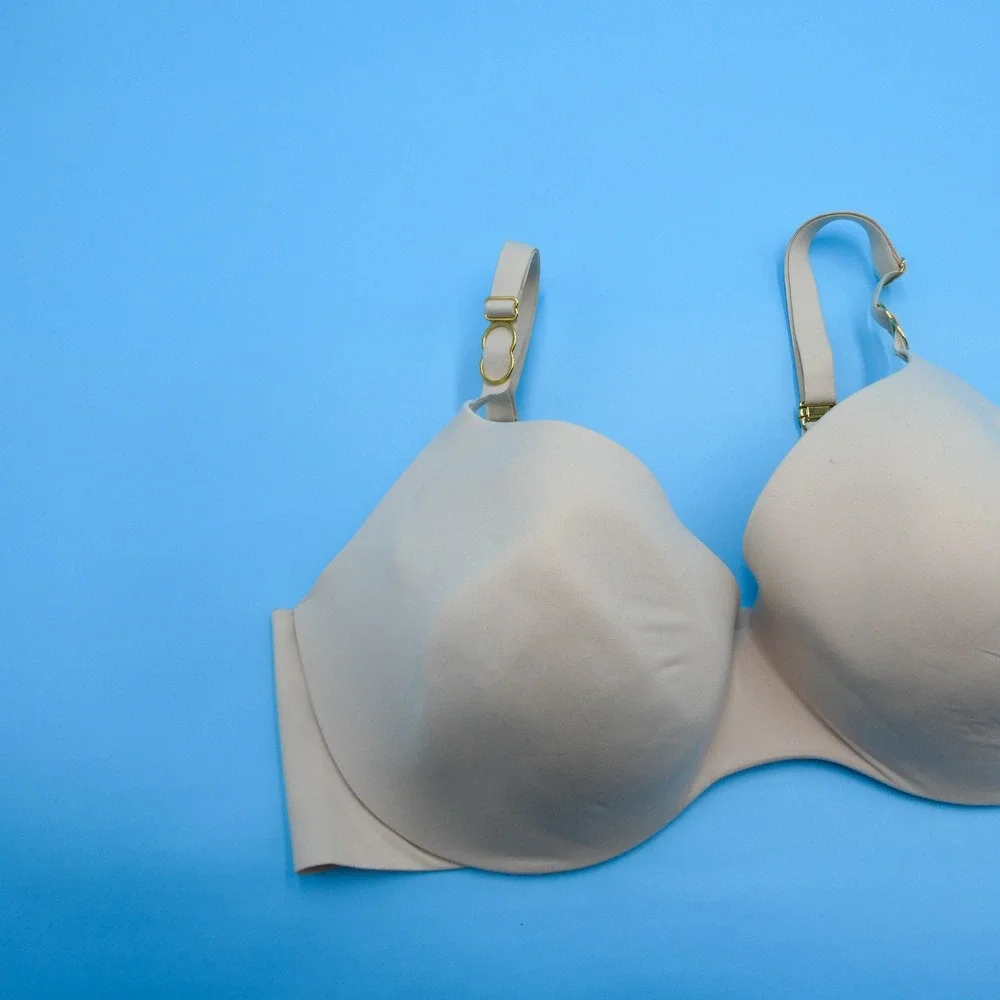 Victorias Secret Bra Womens 36DD Incredible Lined Demi Beige Gold Hardware Nylon